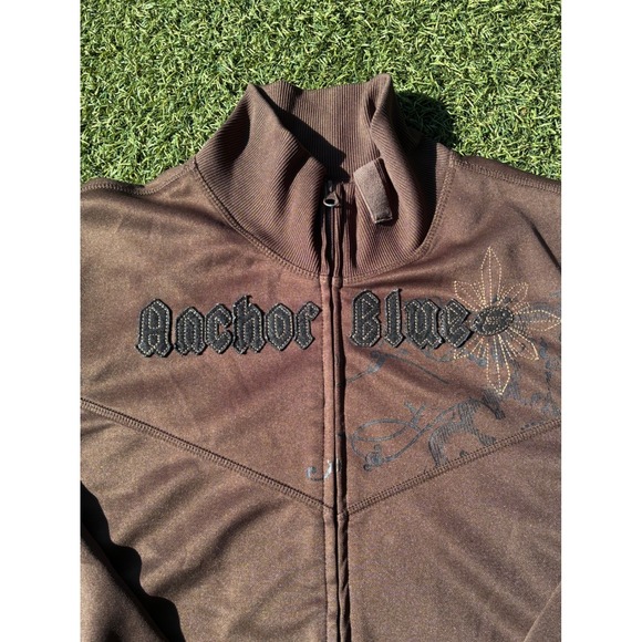 Anchor Blue Men Brown Track Jacket XXL Full Zip Embroidered Graphics Streetwear - Picture 2 of 9